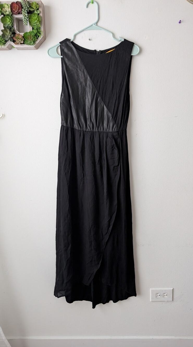 Alice + Olivia leather trim maxi dress